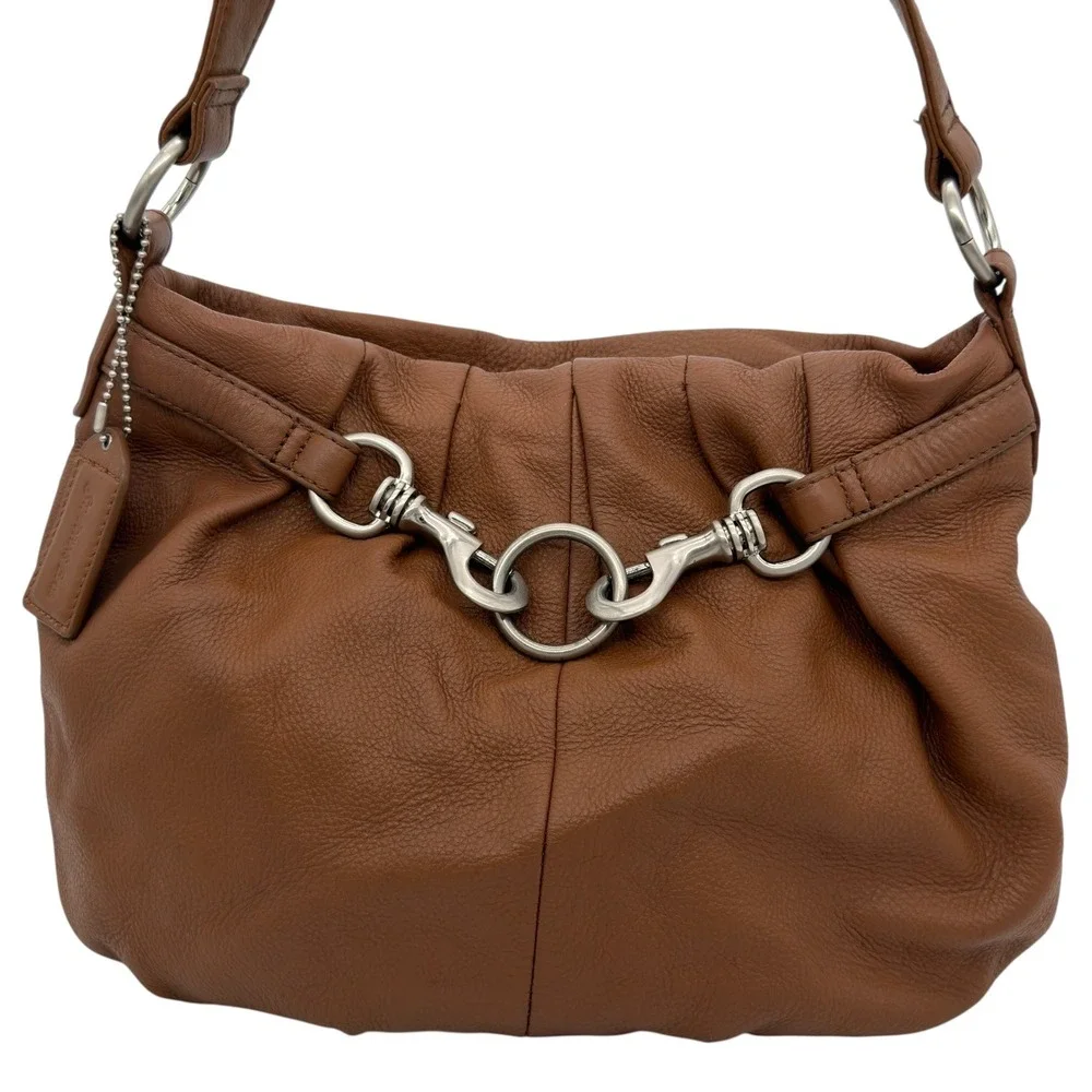 St. John's Bay Brown Leather‎ Hobo Shoulder Bag Silver Horsebit Hardware